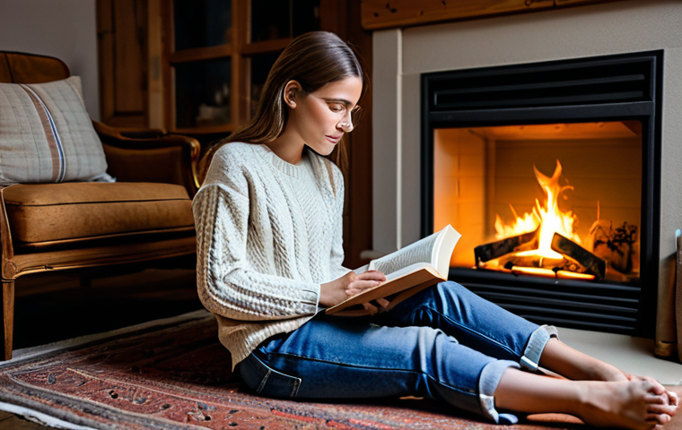 Cozy Evening in a Traditional Home**
"A warm, inviting living room in a rustic countryside home during twilight. A woman, fully clothed in a comfortable sweater and jeans, is reading a book by the fireplace. Soft, diffused light fills the room, casting shadows on the wooden furniture and woven rugs. Safe for work, appropriate content, fully clothed, professional, modest, family-friendly, perfect anatomy, correct proportions, natural pose, well-formed hands, proper finger count, natural body proportions, high quality, detailed."
**